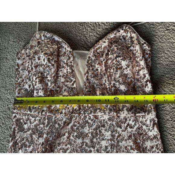 Adrianna Papell Maxi Dress Pink Sequin Formal Gown Blush Pink V Neck Prom Dress - Picture 3 of 5